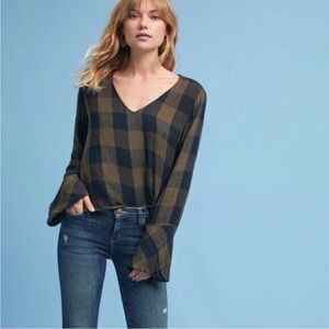 Anthropologie Cloth and Stone Plaid Tie Top